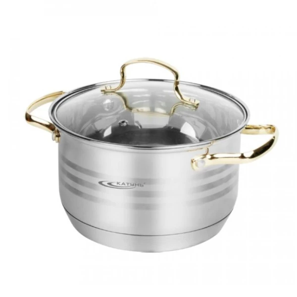 Кастрюля 4,5л h13см нерж.сталь ЭЛИС ГОЛД стекл.крышка d22см индукция KT22-d-22 (4)