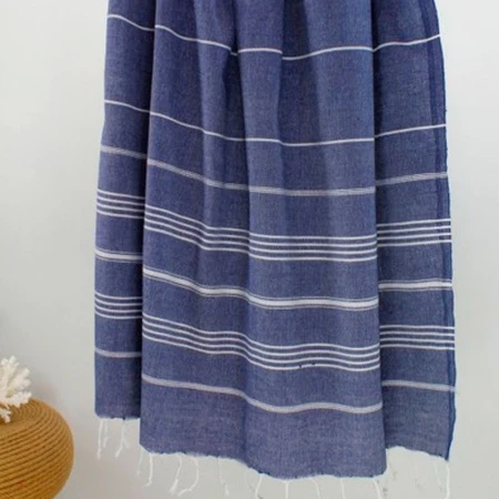 Полотенце пештемаль 100% хлопок 90*150см с кисточками SULTAN синий