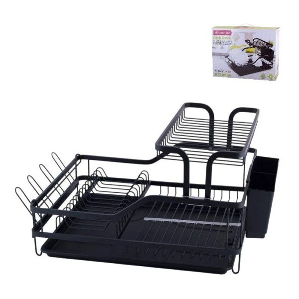 Сушилка для посуды с поддоном 57,5*35*27,5см алюминий черная арт.0750 (6)
