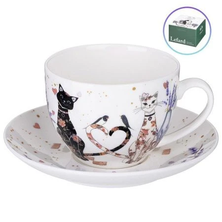 Чайный набор 2пр фарфор ЛАВАНДОВЫЕ КОТЫ на 1 персону 275мл (32)
