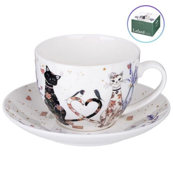 Чайный набор 2пр фарфор ЛАВАНДОВЫЕ КОТЫ на 1 персону 275мл (32)