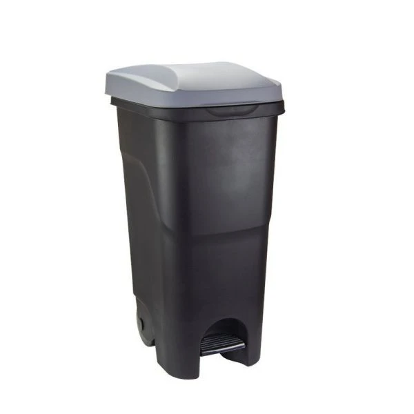 Бак для мусора 85л 390*500*860мм пластик с педалью на колесах серый (1)