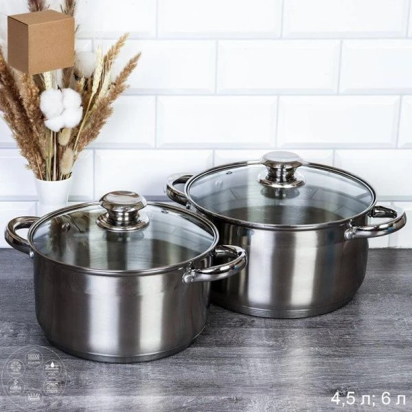 Кастрюля набор 4 предмета 4,5л,6л Ария FGN-4.5-6 индукция круглые ручки (1)