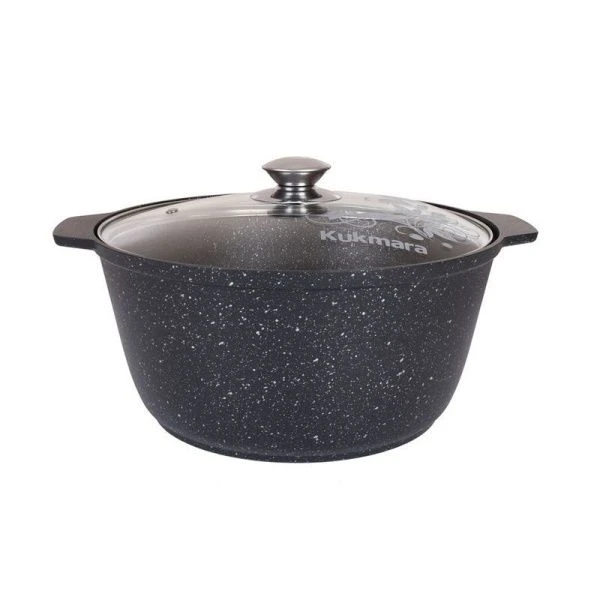 Жаровня 5л алюминий АП стекл.крышка темный мрамор (3)