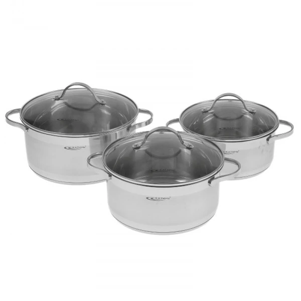 Набор кастрюль 3пр 3,2/4,2/5,2л нерж.сталь АЛЬТА стекл.крышки толщ. 0,5мм индукция КТ-SET-005-3 (2)