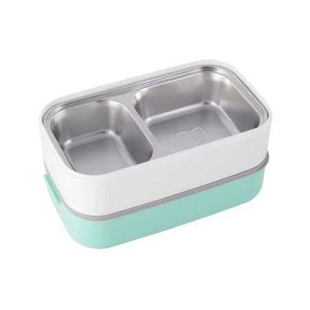 Ланч-бокс 2-х секционный 1,4л нерж.сталь/пластик салатовый, розовый, арт.2134 (36)