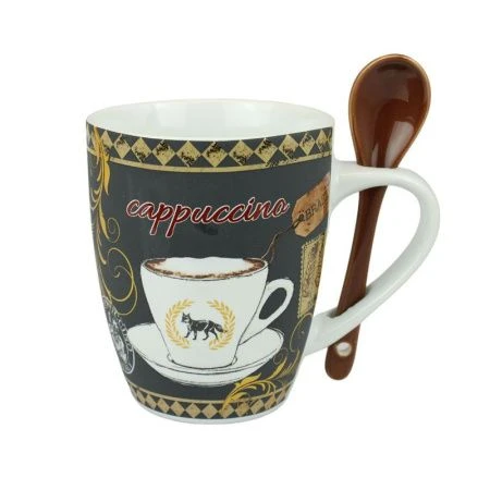 Кружка 340мл фарфор с ложкой бочка АРОМАТ КОФЕ R03H/1327J (36) MIX