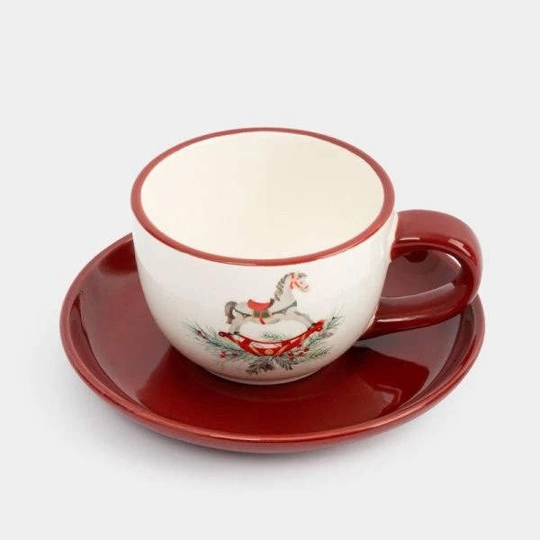 Чайный набор 4пр керамика Лошадка Festival на 2 персоны 220мл красный ANLAF-FDH-0303-10