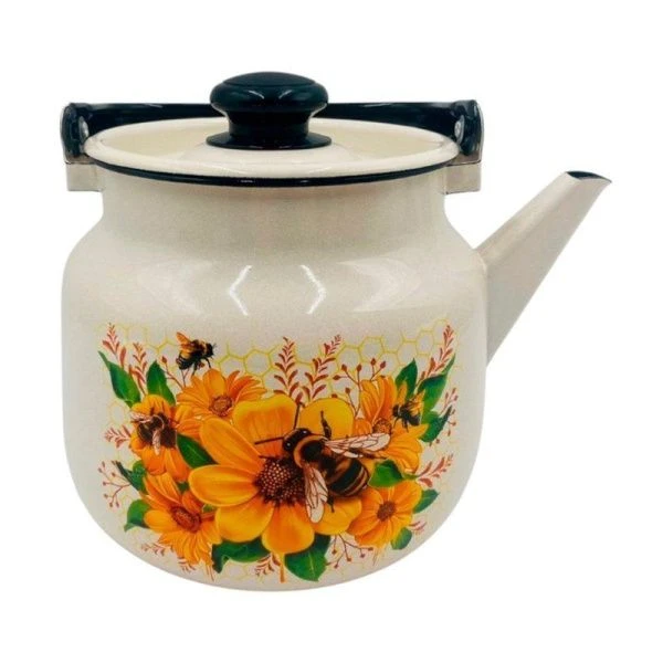 Чайник 3,5л эмаль ЦВЕТОЧНЫЙ МЁД белый, пласт.ручка на крышке С-2713П2/4 (4)