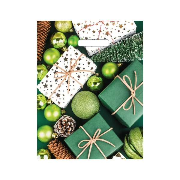 Пакет новогодний с вырубной ручкой 31*40см полиэтилен За подарками (50/1000)