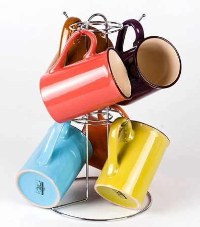 Кружки набор 6пр 280мл керамика на мет.подставке