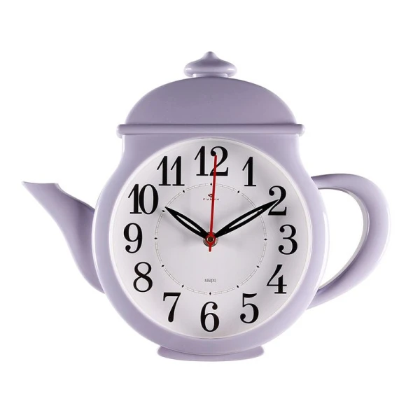 Часы настенные 29*34см пластик РУБИН Чайник сиреневый (10)