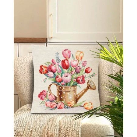 Наволочка декоративная 44*44см гобелен ТЮЛЬПАНЫ в лейке