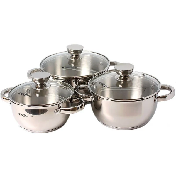 Набор кастрюль 3пр 1,5/2/3л нерж.сталь АНТЕЯ толщина стенок 0,5мм индукция КТ-05-А (2)