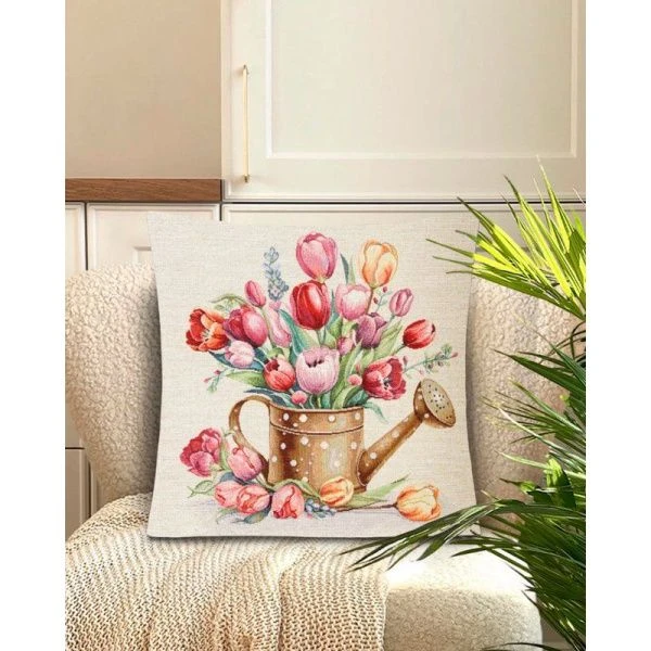 Наволочка декоративная 44*44см гобелен ТЮЛЬПАНЫ в лейке