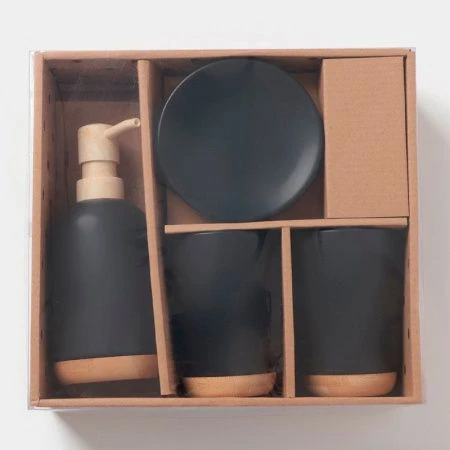 Набор для ванной "Эко" 4 предмета (мыльница. дозатор для мыла, 2 стакана), цвет черный   6851677