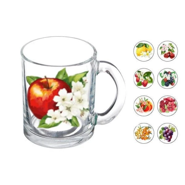 Кружка 320мл стекло ЦВЕТЫ И ФРУКТЫ04с1208 (24)