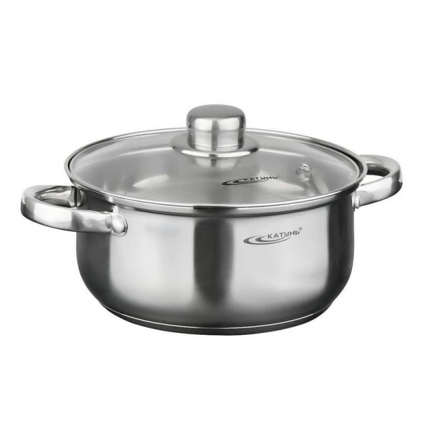 Кастрюля 1,6л нерж.сталь ГРЕТТА стекл.крышка d16см толщина стенок 0,4мм индукц. КТ04-D-16 (8)