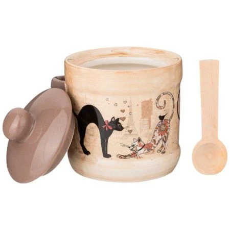 Сахарница 11*9,3*11,5см 320мл керамика ПАРИЖСКИЕ КОТЫ с ложкой (36)