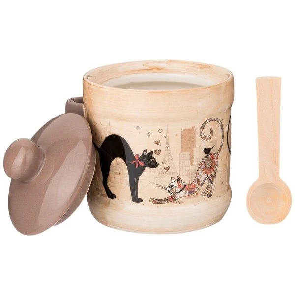 Сахарница 11*9,3*11,5см 320мл керамика ПАРИЖСКИЕ КОТЫ с ложкой (36)