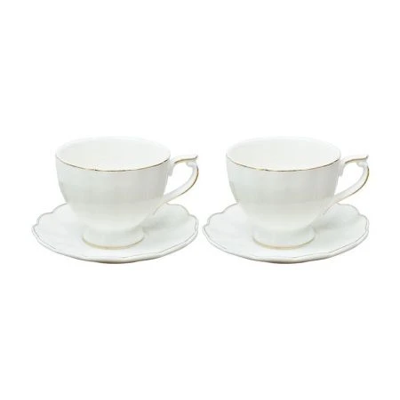 Чайный набор 4пр фарфор на 2 персоны 240мл белый с золотой отводкой (16)