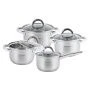 Набор посуды 8пр (ковш 1,8л, кастрюли 2,5/3,8л/5,8л) нерж.сталь стекл.крышки полые ручки арт. 5632S (2) Набор посуды 8пр (ковш 1,8л, кастрюли 2,5/3,8л/5,8л) нерж.сталь стекл.крышки полые ручки арт. 5632S (2)
