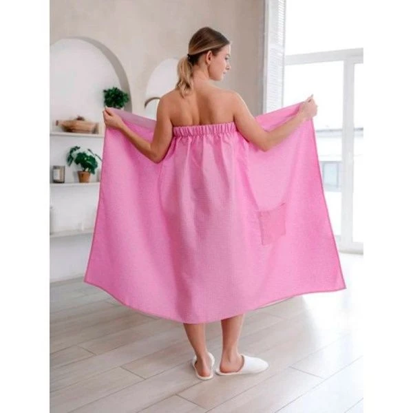 Набор для сауны женский вафельный 2пр (килт 90*146см, полотенце 47*90см) Розовый
