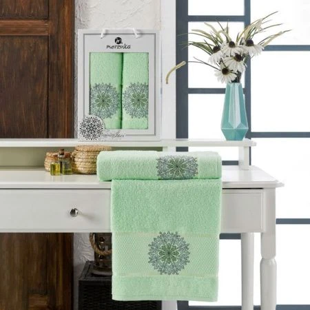 Набор полотенец махровых 2пр 50*90/70*140см MERZUKA INCI фисташковый 380гр