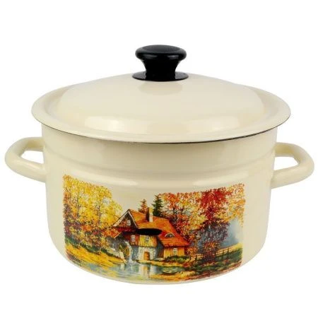 Кастрюля 5л эмаль СТАРАЯ МЕЛЬНИЦА слон.кость цилиндрическая борт 41804-162/6-У (4)