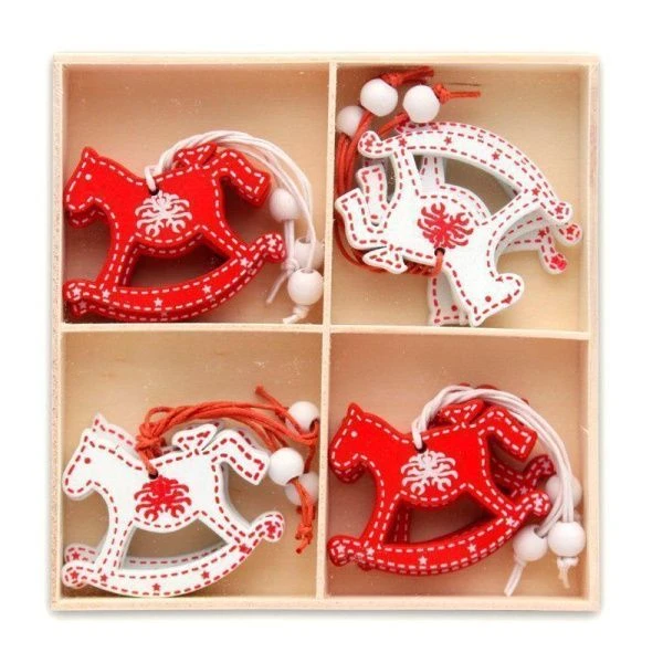 Новогоднее украшение. Набор деревянных подвесок Новогодние лошадки, 6 см, 12 шт. НДУ-8402