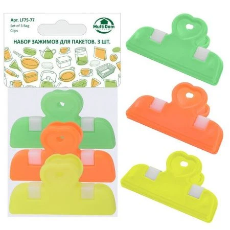 Зажим для пакетов набор 3шт 6,7*3,8см пластик LF75-77 (360)