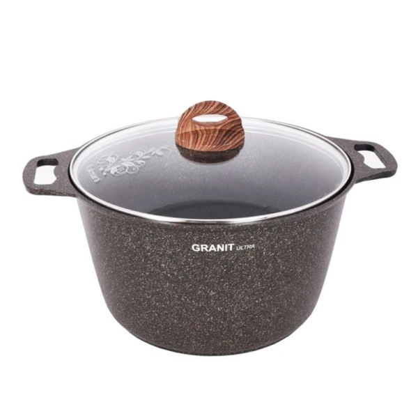 Кастрюля 8л алюминий АП GRANIT ULTRA Original стекл.крышка (2)