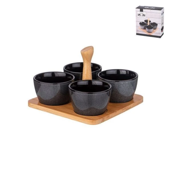 Соусник набор 4шт 175мл 19*6,5см фарфор ГРАФИТ на подставке (16)