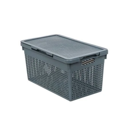 Корзина для хранения 21л 450*260*240мм пластик ЛОФТ серая узкая с крышкой (10)