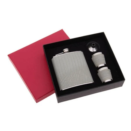 Набор подарочный металл 4в1 (фляжка 210мл, воронка, 2 рюмки) корич. с разводами 17*22см 412628 (60)