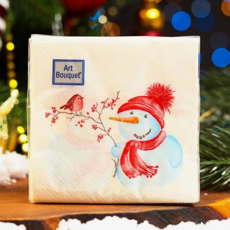 Салфетки бумажные Art Bouquet 30шт. 2-х слойные 20*20 Милый снеговик (26)