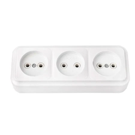 Розетка 3-местная без заземления пластик 16А ПРАЛЕСКА (откр. уст) белая РА16-263 (55)