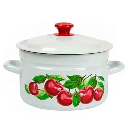 Кастрюля 5л эмаль ВИШНЕВЫЙ САД цилиндрическая борт белая с рис. 41804-162/6 (4)