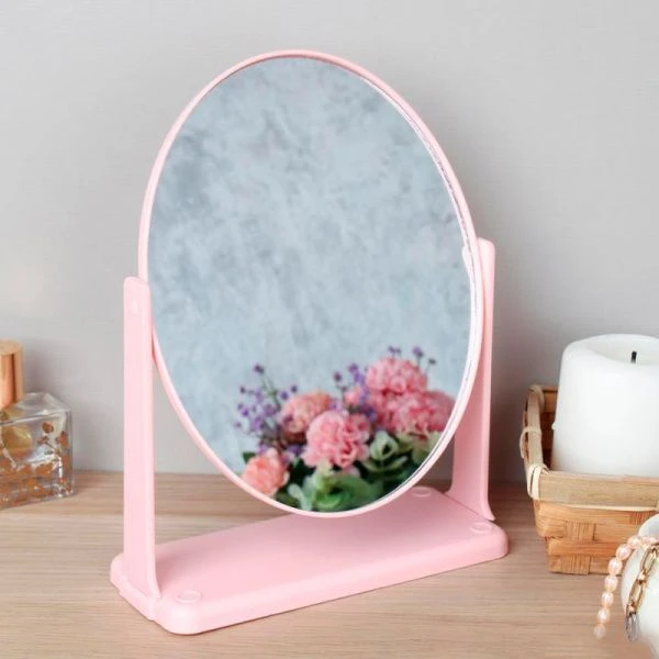 Зеркало настольное 16*6,5*21см пластик розовое 1043 (60)