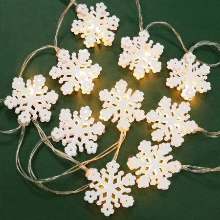 Гирлянда 2м 10LED эл. насадка Серебряные снежинки шампань пост.свеч ПВХпрозр 2хАА СНОУ БУМ