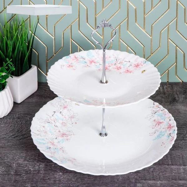 Этажерка сервировочная 2 яруса 19/25см стеклокерамика НЕЖНОСТЬ WG-2/LXP80/100 (23014) (12)