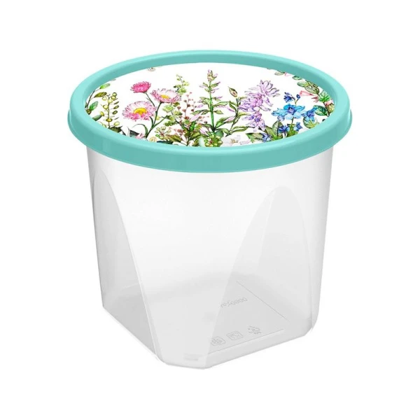Контейнер пищевой 1л пластик ЦВЕТУЩИЙ ЛУГ светло-зеленый круглый (18)223110717/01