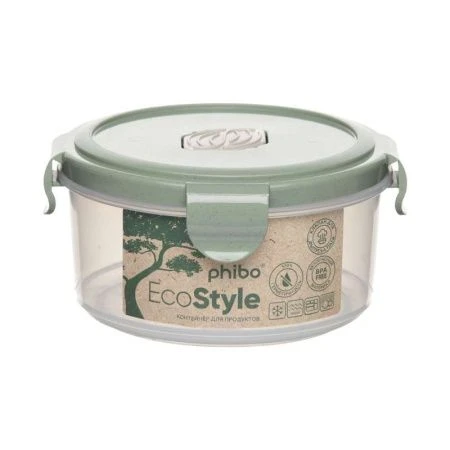 Контейнер пищевой СВЧ 550мл пластик Eco Style с клапаном зеленый флэк (42)