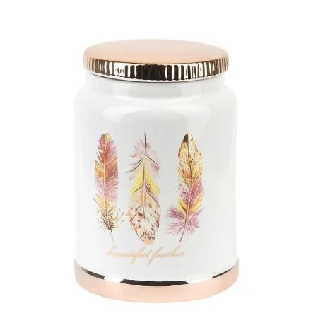 Банка для сыпучих продуктов 750мл 9,5*14,5см керамика ПЕРЬЯ подар.уп. (24)