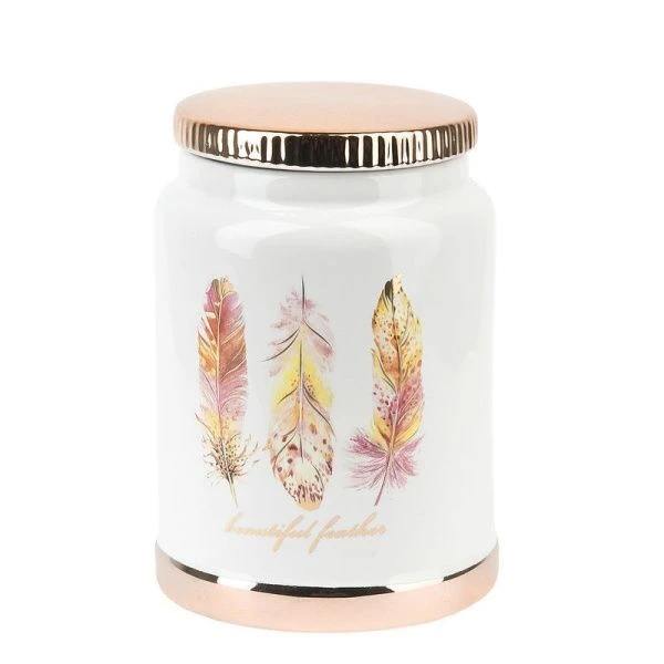 Банка для сыпучих продуктов 750мл 9,5*14,5см керамика ПЕРЬЯ подар.уп. (24)