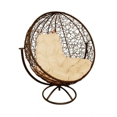 Кресло Кокон Круглый вращающийся с ротангом 139*106*69см металл коричневое бежевая подушка