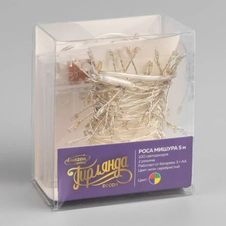 Гирлянда светодиодная Нить Роса 5м ААx3 (не в компл.), 2 режима, мульти свет