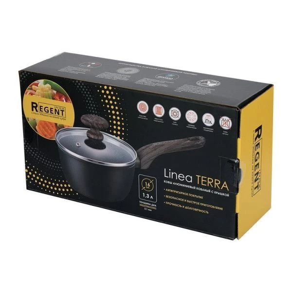 Ковш 1,3л h8см алюминий АП Terra со стекл.крышкой 16см индукция (6)