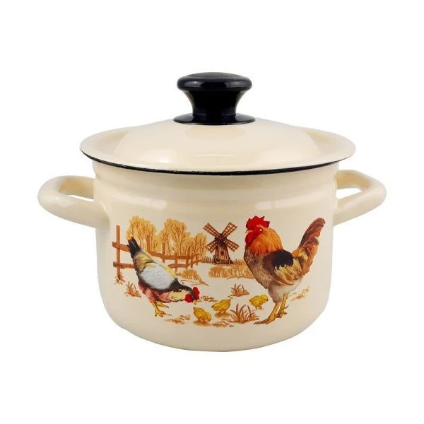 Кастрюля 2л эмаль ПОДВОРЬЕ слон.кость с рис. цилиндрическая борт. 41704-102/6-У (4)