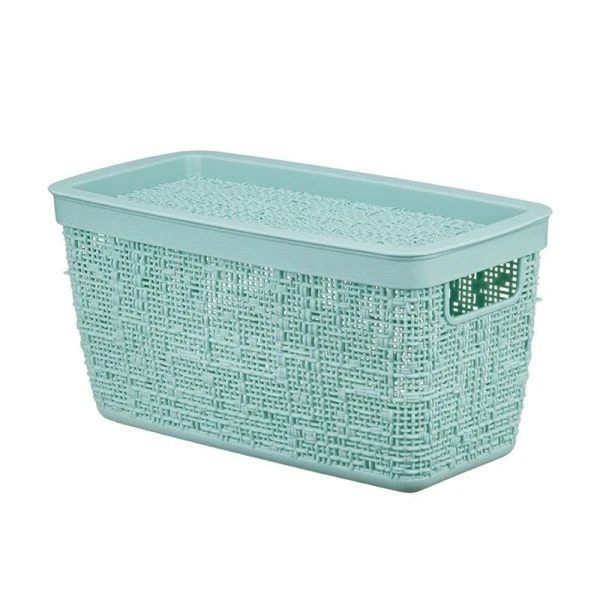 Корзина 4л 28*14*14cм пластик БЯЗЬ морская волна с крышкой (12)